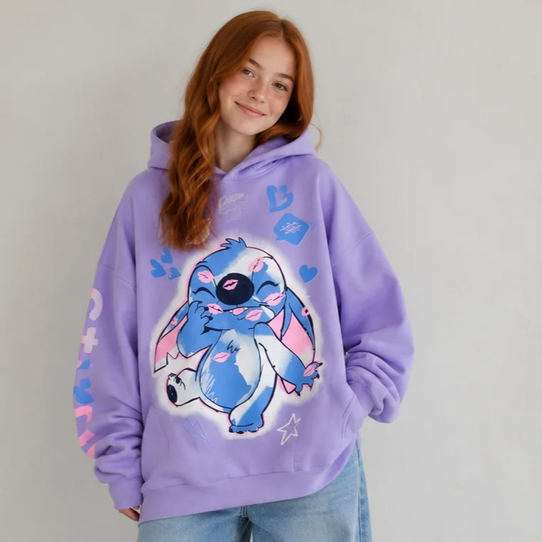 Pulover Frizado Capucha Stich Nena Wal y Yo