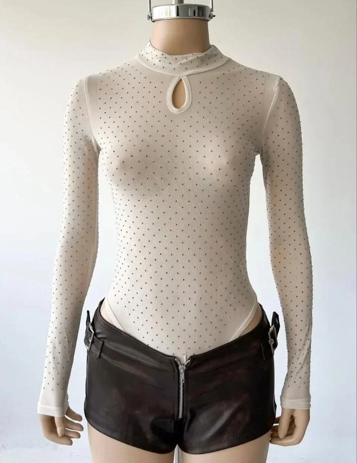 Body Polera Manga Larga Stras Abertura Gota
