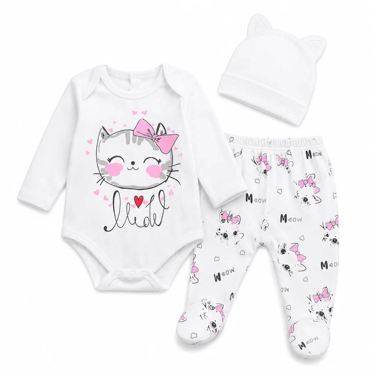Conjunto 3 Piezas Body/Pant/Gorro Gato