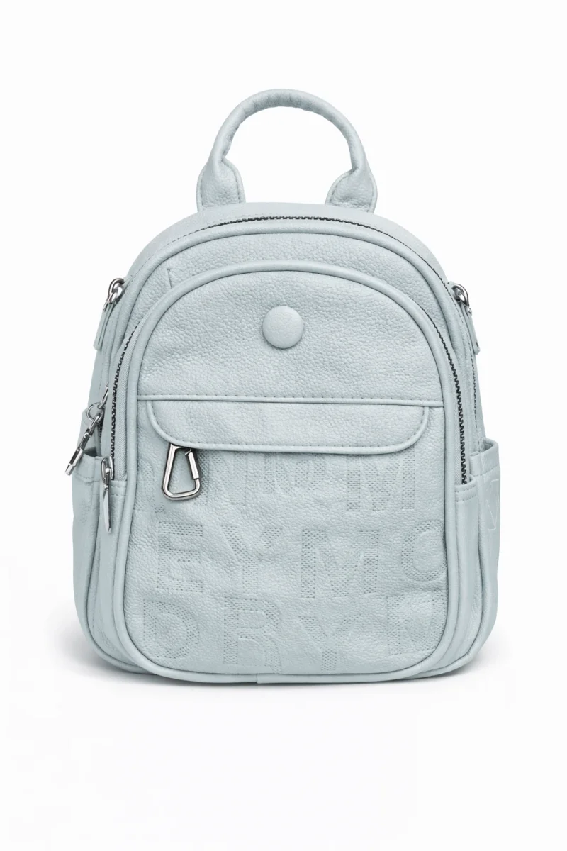 Mini Mochila Cuero 5 Cierres/Bolsillos/Dije