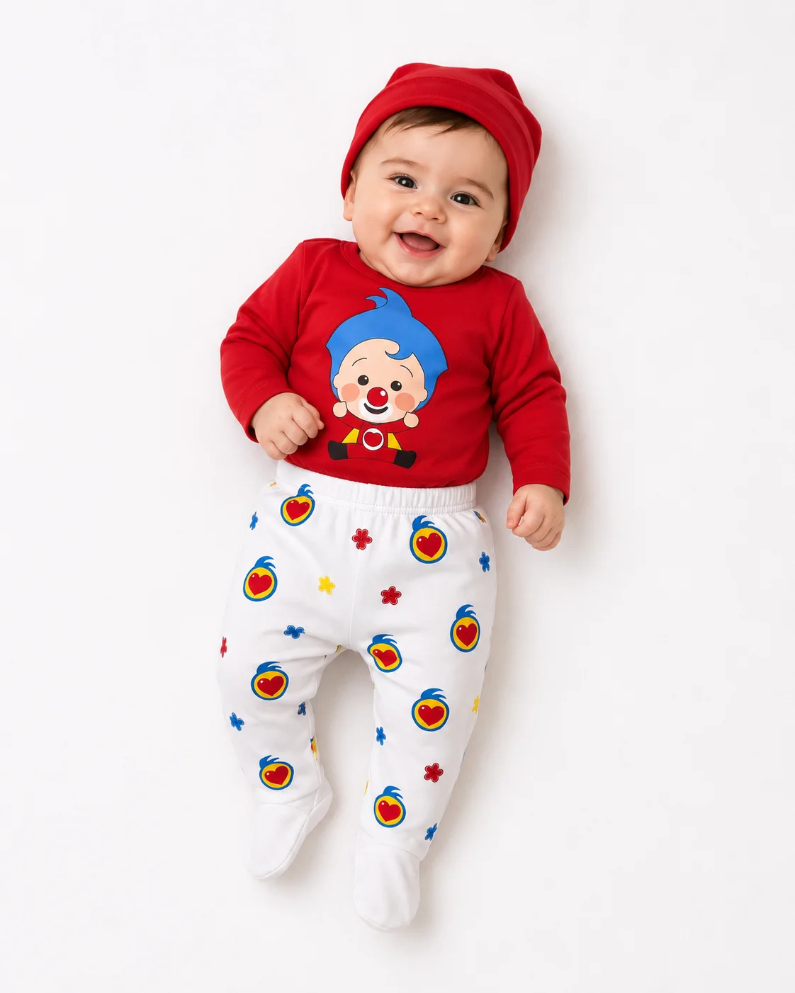 Conjunto 3 Piezas el Payaso Plim Plim Body M/L ,pantalon y Gorra Bb