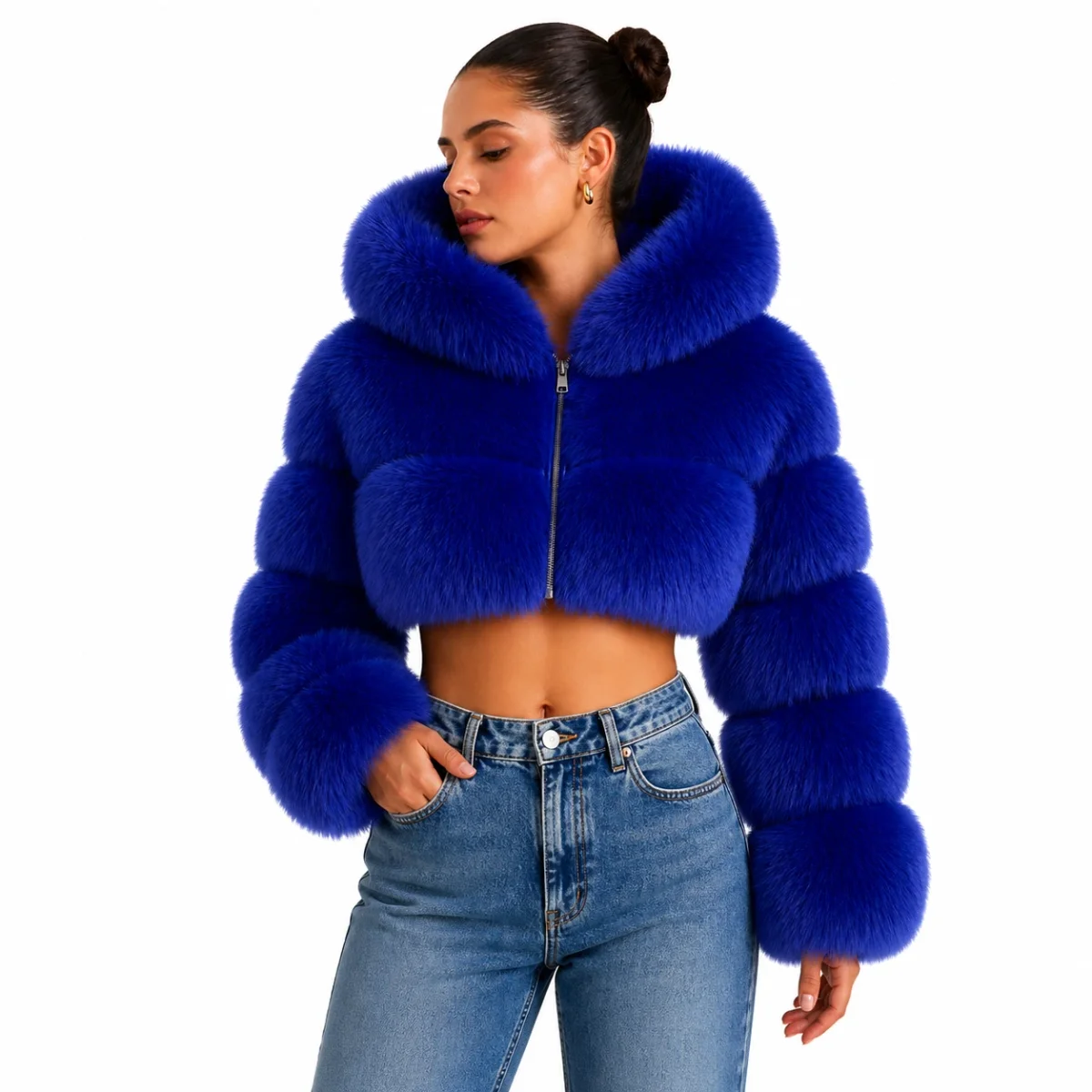 Campera Top Piel Sintetica Glam con Cap
