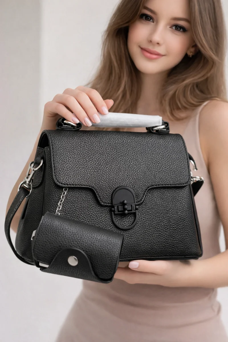 Cartera Textura 4 Comp Monedero y Correa