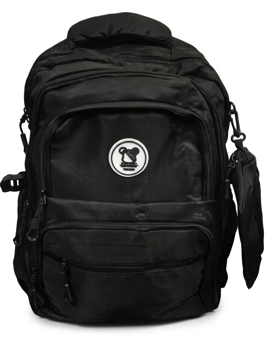 Mochila 6 Cierres C/Cartuchera Reductor Alos Costados Color Negro - Tasmy