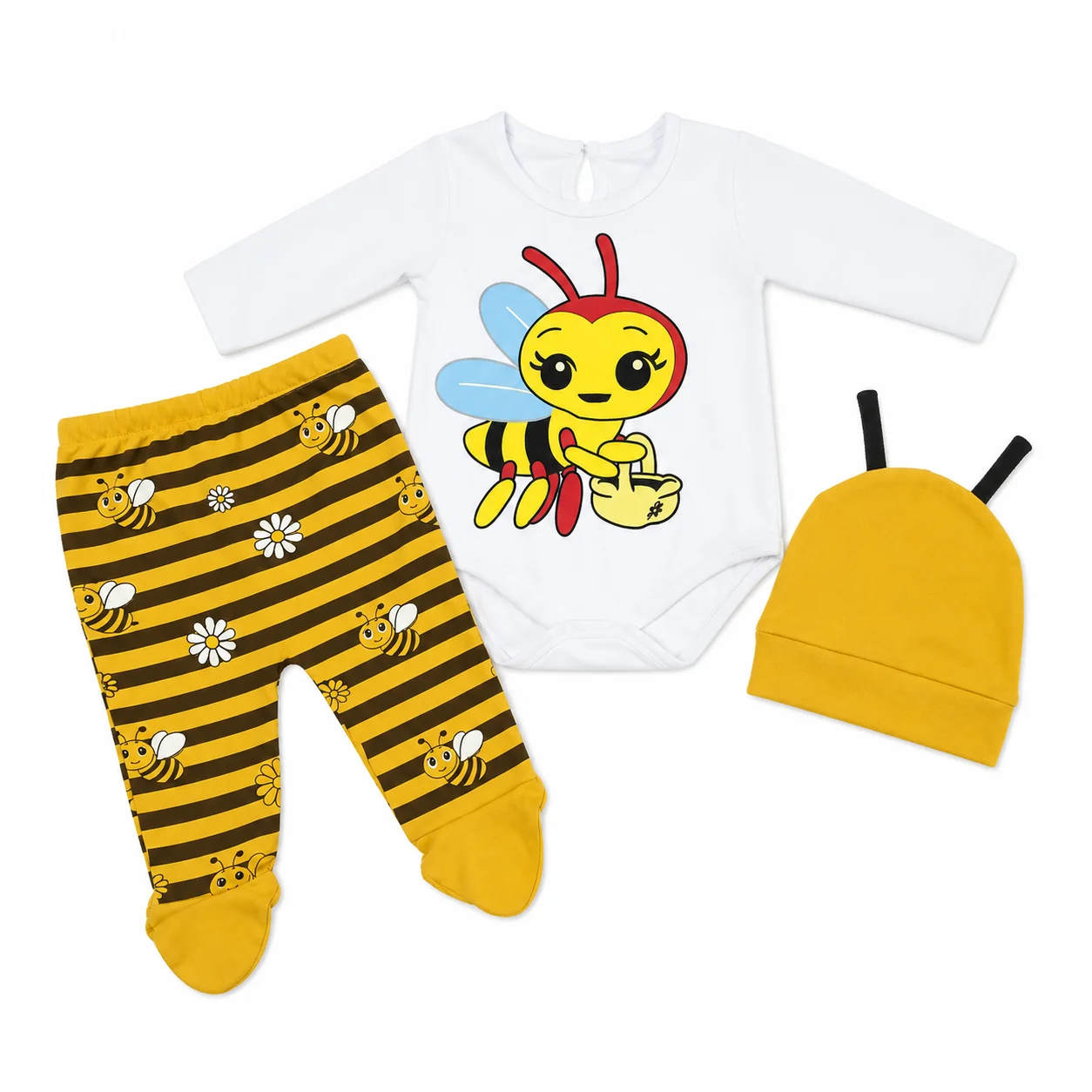 Conjunto 3 Piezas Abejita Bebé color Blanco/Amarillo - Tasmy