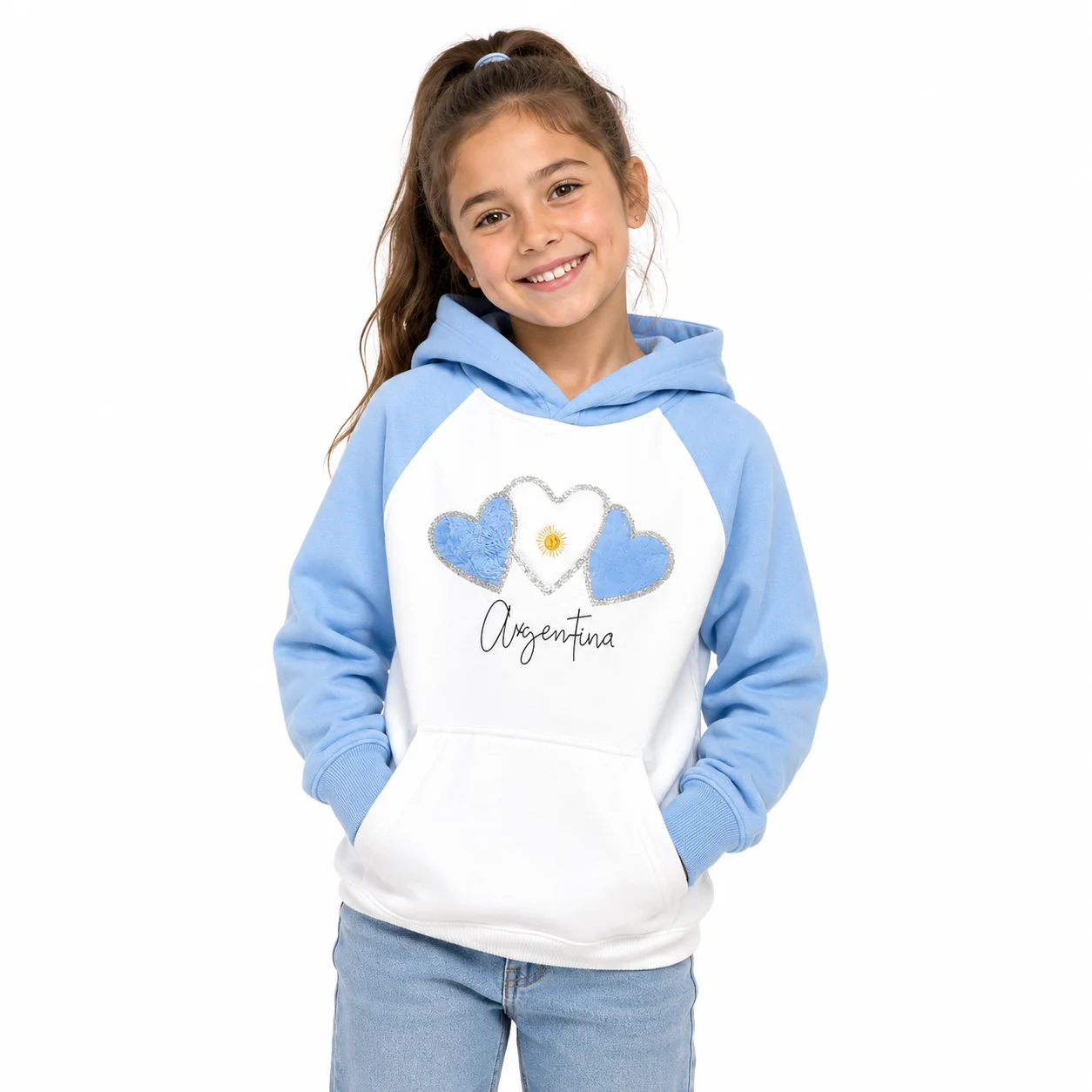 Pulover con Capucha color Celeste/Blanco - Tasmy