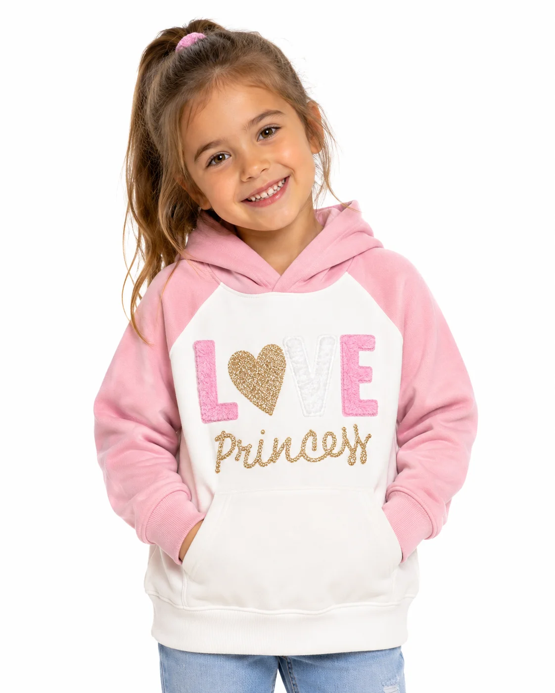 Pulover con Capucha Love color Rosa/Blanco - Tasmy