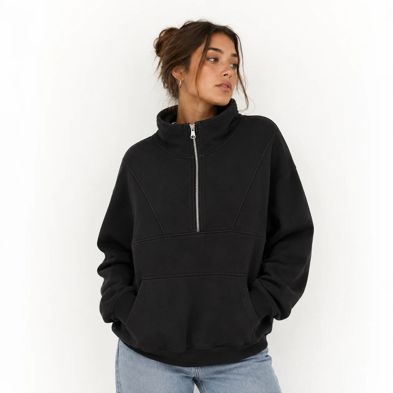 Pulover Darlon Negro con Medio Cierre color Negro - Tasmy