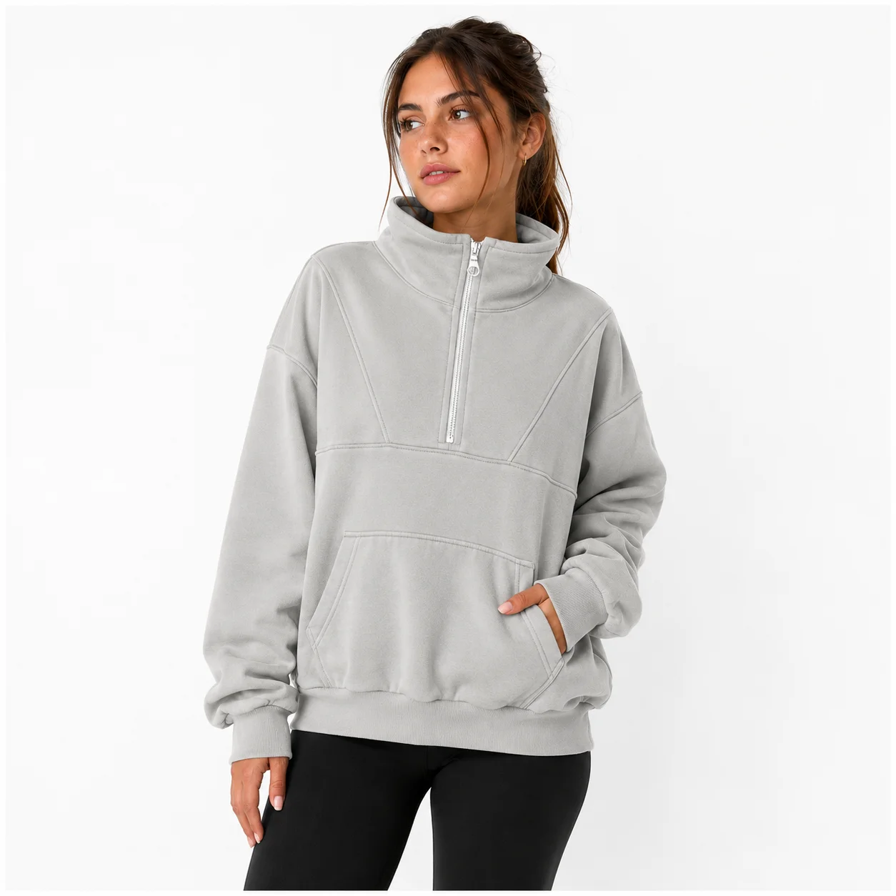 Pulover Gris con Medio Cierre color Gris - Tasmy
