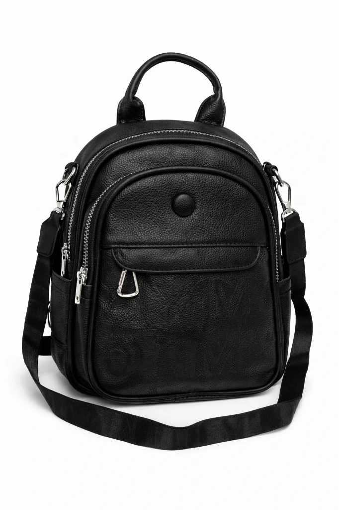 mini mochila cuero 5 cierres/bolsillos/dije 